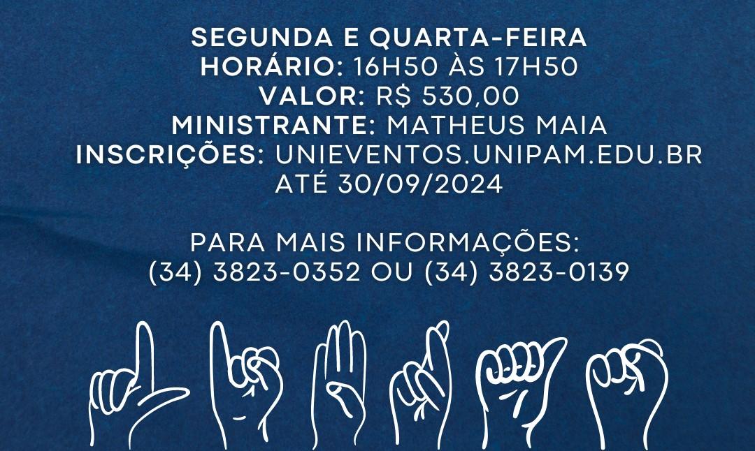 Cartaz com as informações dos cursos que serão disponibilizados. Horários: na segunda e quarta feira de 16h50 às 17h50 e valor R$530,00.